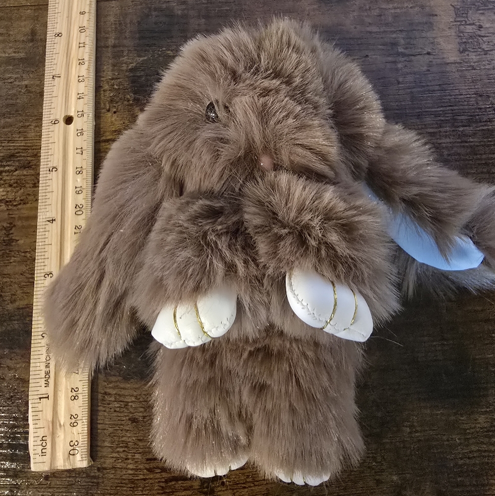 Adorable Plush Brown Bunny Handbag Charm Accesory